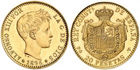 1896*1961. Estado Español. PGV. 20 pesetas. (Cal. 7). 6,45 g. Acuñación de 900 ejemplares. Rara. S/C-.