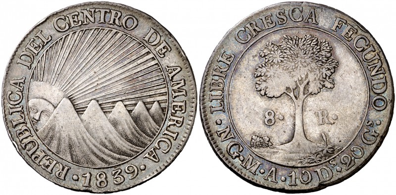1839. Centro América. Guatemala. M/BA. 8 reales. (Kr. 4). 26,82 g. AG. Leves gol...
