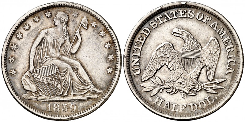 1859. Estados Unidos. O (Nueva Orleans). 1/2 dólar. (Kr. A68). 12,40 g. AG. Golp...