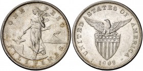 1903. Filipinas. S (San Francisco). 1 peso. (Kr. 168). 26,83 g. AG. EBC-.