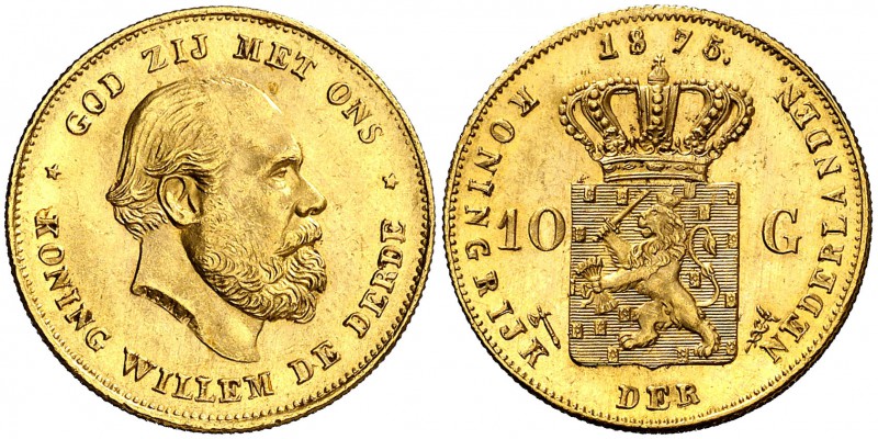 1875. Países Bajos. Guillermo II. 10 gulden. (Fr. 342) (Kr. 105). 6,73 g. AU. EB...