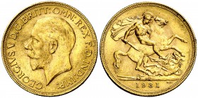 1931. Sudáfrica. Jorge V. 1 libra. (Fr. 5) (Kr. A22). 7,96 g. AU. Golpecito. MBC+.