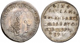 1746. Fernando VI. Zaragoza. Medalla de Proclamación. Módulo 1 real. (Ha. 34). 2,28 g. Acuñación floja. Parte de brillo original. Escasa. EBC-.