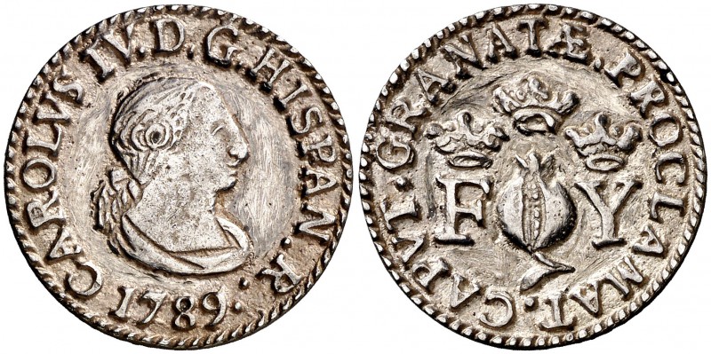 1789. Carlos IV. Granada. Medalla de Proclamación. Módulo 2 reales. (Ha. 43) (V....