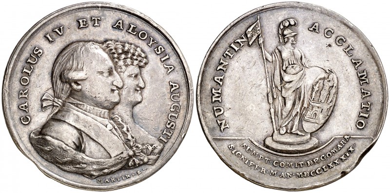 1789. Carlos IV. Soria. Medalla de Proclamación. (Ha. 101) (V. 105) (V.Q. 13153)...