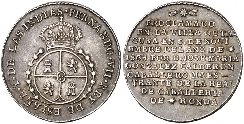 1808. Fernando VII. Tacuba. Medalla de Proclamación. Módulo 2 reales. (Ha. 83) (...