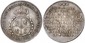 1808. Fernando VII. Tacuba. Medalla de Proclamación. Módulo 2 reales. (Ha. 83) (V. 727) (V.Q. 13336). 6,73 g. Escasa. EBC-.