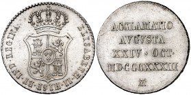 1833. Isabel II. Madrid. Medalla de Proclamación. Módulo 2 reales. (Ha. 21) (V. 749) (V.Q. 13370). 6,04 g. EBC.