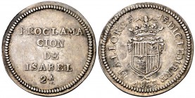 1833. Isabel II. Mallorca. Medalla de Proclamación. Módulo 1 real. (Ha. 28) (V. 755) (V.Q. 13378) (Cru.Medalles 259). 3,60 g. Leves rayitas. Parte de ...