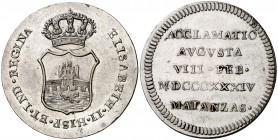 1834. Isabel II. Matanzas (Cuba). Medalla de Proclamación. Módulo 2 reales. (Ha. 48) (V. 768) (V.Q. 13395). 8,56 g. Escasa. EBC-.
