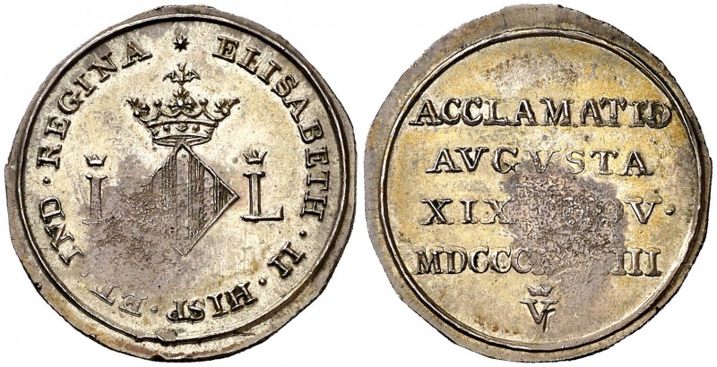 1833. Isabel II. Valencia. Medalla de Proclamación. Módulo 1 real. (Ha. 35) (V. ...