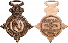 1874. Carlos VII, Pretendiente. Medalla de distinción de Somorrostro. (Pérez Guerra 1042a) (Calvó 333). 15,83 g. Bronce. Muy rara. EBC+.