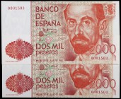 1980. 2000 pesetas. (Ed. E5) (Ed. 479). 22 de julio, Juan Ramón Jiménez. Pareja correlativa. Sin serie nº 0001503 y 0001504. S/C.