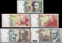 1992. 1000, 2000 (dos), 5000 y 10000 pesetas. (Ed. falta) (Ed. pág. 184). 12 de octubre. Lote de 5 billetes con la misma numeración: 004006. Conjunto ...