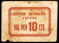 Copons. Centre Republicà. 10 céntimos. (AL. falta). Cartón nº 074. manchitas. Muy raro. MBC-.