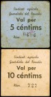 Guardiola del Penedès. 5 y 10 céntimos. (T. 1384a y 1385). 2 cartones. Muy raros. MBC-/MBC.