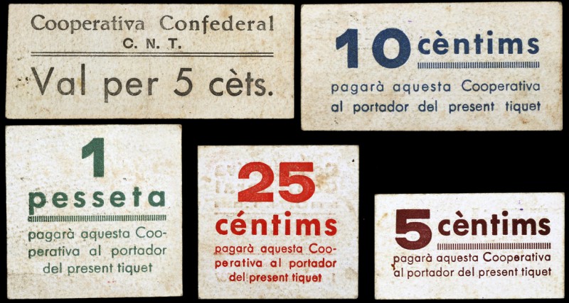 Vilafranca del Penedès. Cooperativa Confederal C.N.T. 5 (dos), 10, 25 céntimos y...