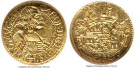 Olmutz. Karl II of Liechtenstein gold 1/6 Ducat ND (1664-1695) MS63 NGC, KM256, Fr-82. A notable rarity in the Olmutz series, rarely coming to auction...