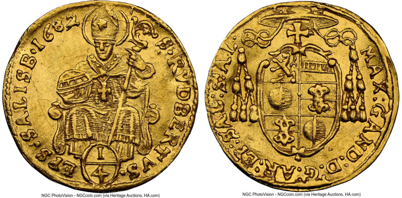 Salzburg. Maximilian Gandolph gold 1/4 Ducat 1682 AU58 NGC, KM191, Fr-817. HID09...