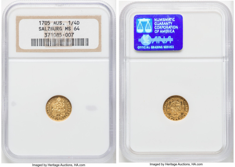 Salzburg. Johann Ernst gold 1/4 Ducat MS64 NGC, KM255, Fr-835. HID09801242017 © ...