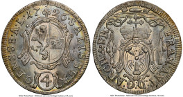 Salzburg. Franz Anton 4 Kreuzer 1726 MS66 NGC, KM315. An atypical denomination in an even more uncommon certification, tied with just a single other f...