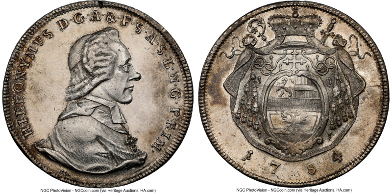 Salzburg. Hieronymus Taler 1784-M MS63 NGC, KM435, Dav-1263. A lustrous piece wi...