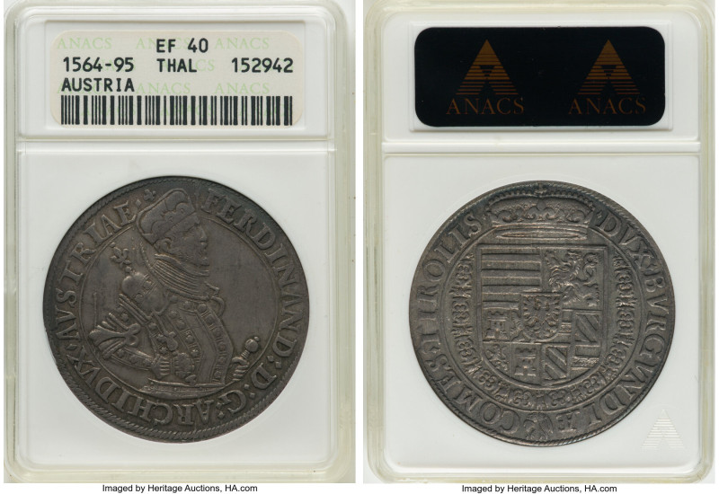 Ferdinand I Posthumous Taler ND (1564-95) XF40 ANACS, Hall mint, Dav-8030. HID09...