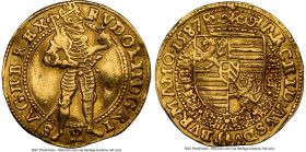 Rudolf II gold Ducat 1587 AU Details (Bent) NGC, Vienna mint, Fr-87. Acknowledging the Details assignment, this specimen is among the best preserved k...