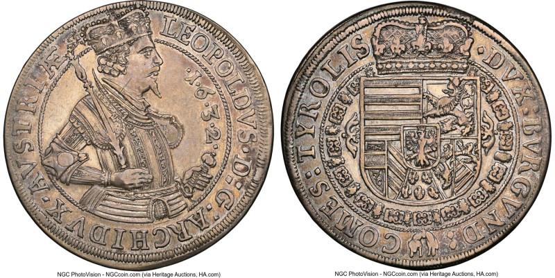 Archduke Leopold Taler 1632 AU Details (Cleaned) NGC, Hall mint, KM629.2, Dav-33...
