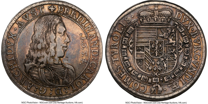 Archduke Ferdinand Karl Taler 1654 VF Details (Cleaned) NGC, Hall mint, KM932.3,...