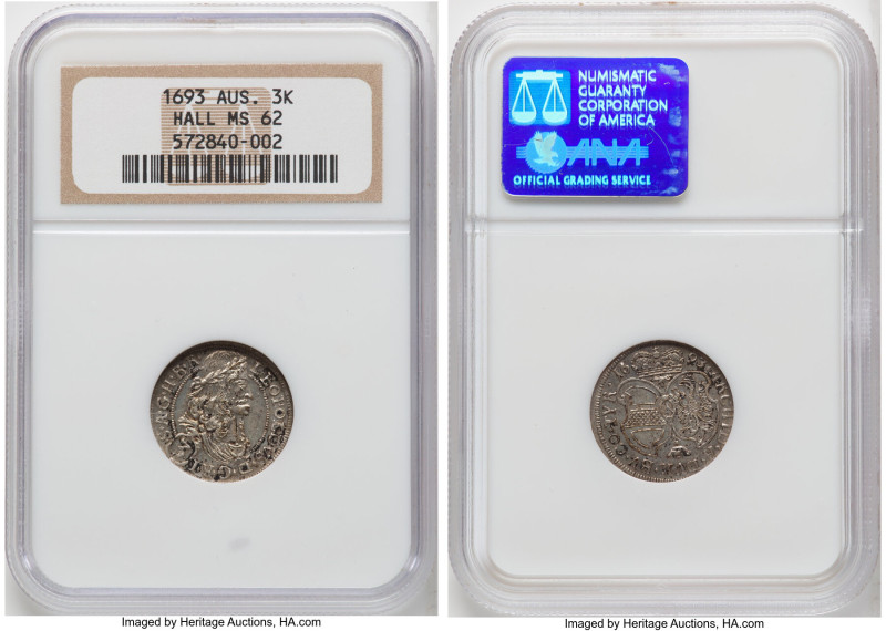 Leopold I 3 Kreuzer 1693 MS62 NGC, Hall mint, KM1356. HID09801242017 © 2024 Heri...