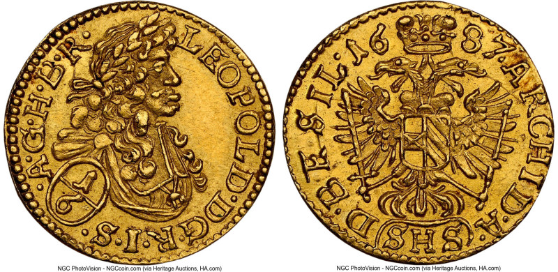 Leopold I gold 1/6 Ducat 1687-SHS MS63 NGC, Breslau mint, KM4567 (under German S...
