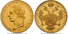 Ferdinand I gold "Golden Jubilee of Reign" Ducat 1848/1898-A AU53 NGC, Vienna mint, KM2268, Fr-489. Both 1848 and 1898 are present on the reverse to c...