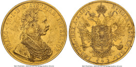 Franz Joseph I gold 4 Ducat 1875 AU Details (Damaged) NGC, Vienna mint, KM2276. Mintage: 12,000. Early, lower-mintage date for the type, the first we'...