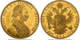 Franz Joseph I gold 4 Ducat 1904 AU55 NGC, Vienna mint, KM2276, Fr-487. One of just four examples graded at NGC from this date, one we haven't auction...