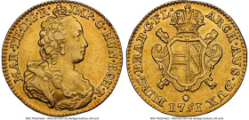 Maria Theresa gold Souverain d'Or 1751 (h)-R AU53 NGC, Antwerp mint, KM11, Fr-132 (under Belgium/Brabant). Some honest circulation wear, but otherwise...