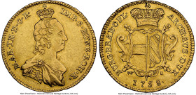 Maria Theresa gold 2 Souverain d'Or W-I 1758 XF45 NGC, Brussels mint, cf. KM24 (single denomination listing), Fr-134. Rectangular shield. The finest e...