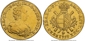 Maria Theresa gold 2 Souverain d'Or 1758 XF40 NGC, Brussels mint, cf. KM24 (single Souverain listing), Fr-134. Angel face mintmark, Ovular shield. Inf...