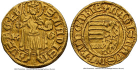 Ladislaus V gold Goldgulden ND (1453-1457) AU55 NGC, Kremnitz mint (Kammergraf Johann Constorffer), Fr-16. 3.43gm. + LADISLAVS • D • G • R • VnGARIЄ •...