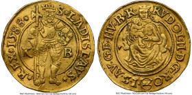 Rudolf II gold Ducat 1588-KB AU Details (Bent) NGC, Kremnitz mint, Huszar-1002, Fr-63. Very bold and detailed strike. Quite attractive with its rich g...