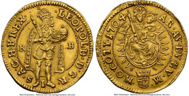 Leopold I gold Ducat 1704-KB AU58 NGC, Kremnitz mint, KM151, Fr-128. Scarce in any condition, this is the final date in the series for this long-reign...