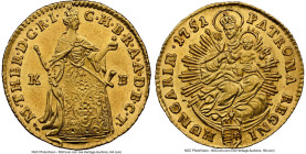 Maria Theresa gold Ducat 1751-KB MS61 NGC, Kremnitz mint, KM329.2, Fr-180. A rather boisterous specimen, with sharp details and a blazing gold patina....