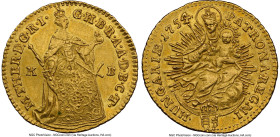 Maria Theresa gold Ducat 1754-KB AU58 NGC, Kremnitz mint, KM329.2, Fr-180. Gentle wear prevents a Mint State designation, but this otherwise attractiv...
