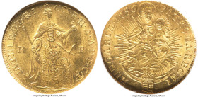 Maria Theresa gold Ducat 1756-KB MS62 NGC, Kremnitz mint, KM329.2, Fr-180. Featuring the standing figure of Maria Theresia and the iconic Madonna and ...