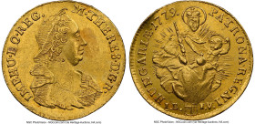 Maria Theresa gold Ducat 1779 IB-IV UNC Details (Bent) NGC, Nagybanya mint, KM382, Huszar-1662. Mintmasters I.B.-I.V. for Joseph Brunner and Joseph Vi...