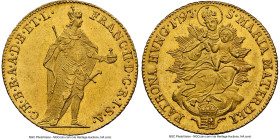 Franz II gold Ducat 1797/6 MS62 NGC, Kremnitz mint (no mm), KM410 (overdate unlisted), Huszar-1920, Fr-209. Highly reflective lustrous fields with bol...