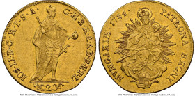 Joseph II gold 2 Ducat 1784 AU53 NGC, KM397, Fr-195, H-1859. A scarce type and date with no known Mint State survivors at NGC, leaving this piece as o...