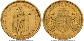 Franz Joseph I gold 10 Korona 1901-KB AU53 NGC, Kremnitz mint, KM485, Fr-252, H-2200. Plenty of remaining detail on this issue from one of the scarcer...