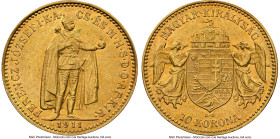 Franz Joseph I gold 10 Korona 1911-KB AU55 NGC, Kremnitz mint, KM485, Fr-252, H-2200. Some nicks from circulation but otherwise appealing. HID09801242...