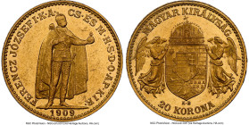 Franz Joseph I gold 20 Korona 1909-KB UNC Details (Improperly Cleaned) NGC, Kremnica mint, KM486. HID09801242017 © 2024 Heritage Auctions | All Rights...